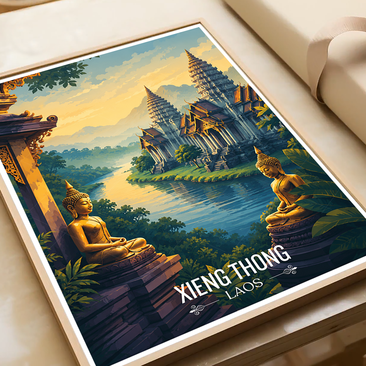 Xieng Thong - Laos - Travel Art Wall Decor Poster Print - Art Print - Travel Art Poster