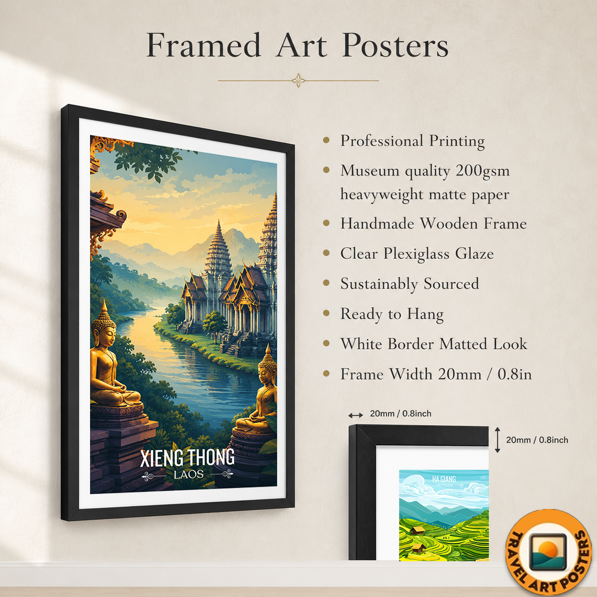 Xieng Thong - Laos - Travel Art Wall Decor Poster Print - Art Print - Travel Art Poster