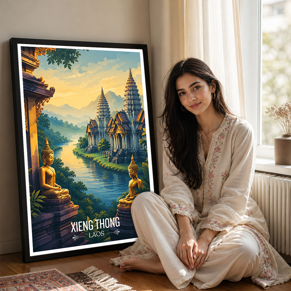 Xieng Thong - Laos - Travel Art Wall Decor Poster Print - Art Print - Travel Art Poster