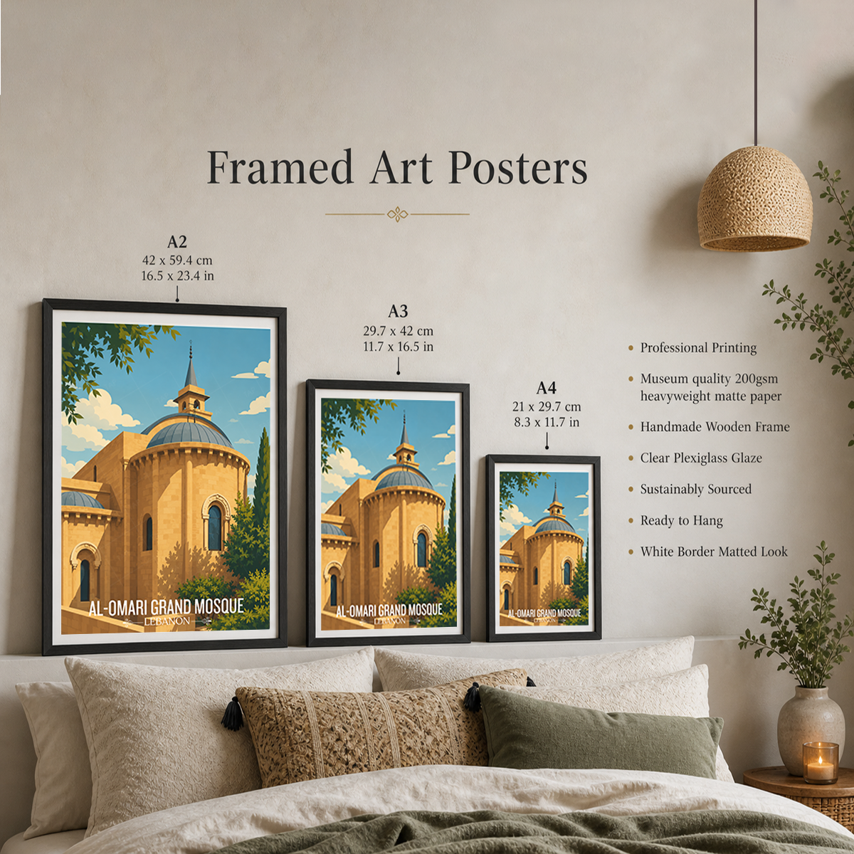 Al-Omari Grand Mosque - Lebanon - Travel Art Wall Deco Poster Print - Art Print - Travel Art Poster