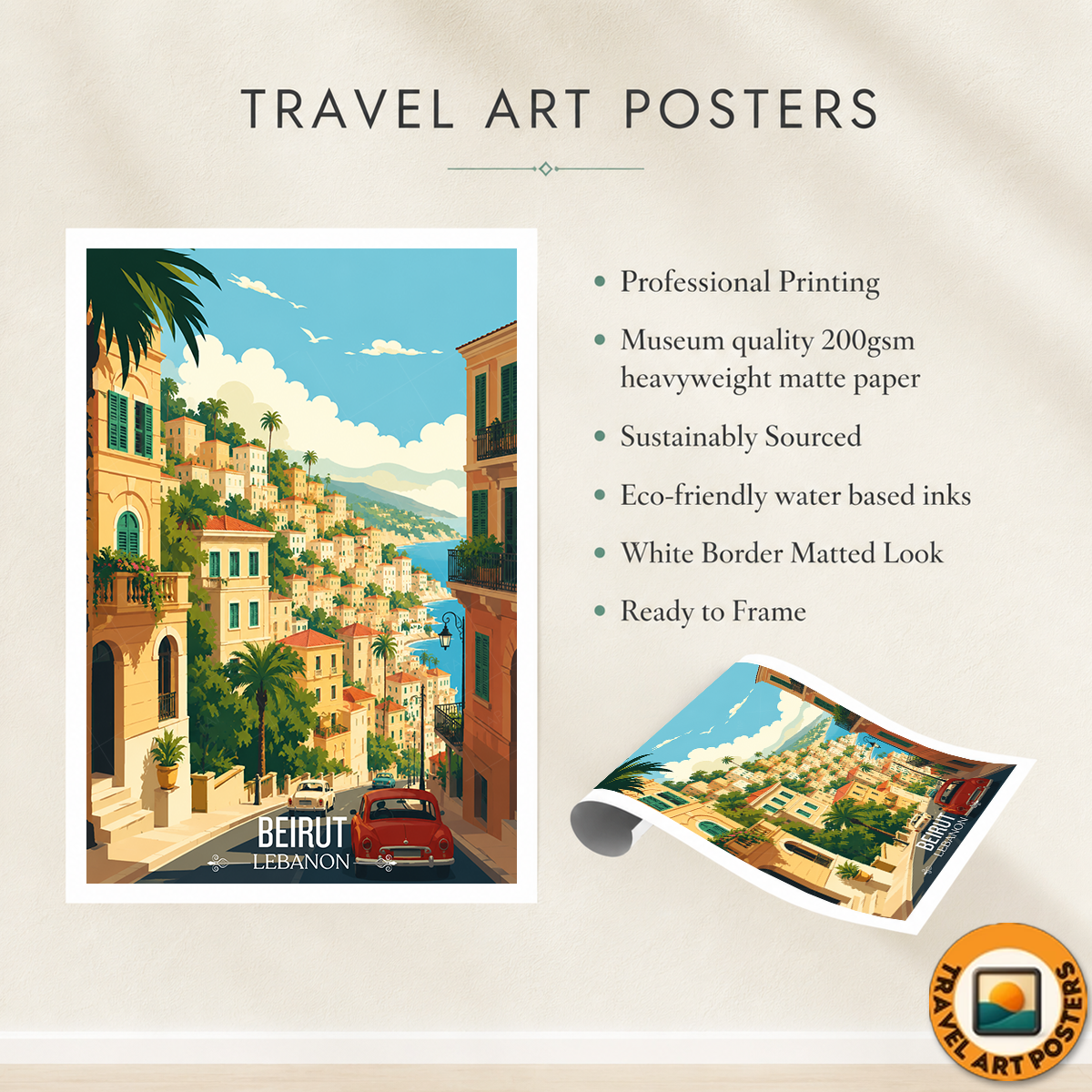 Beirut - Lebanon - Travel Art Wall Deco Poster Print - Art Print - Travel Art Poster