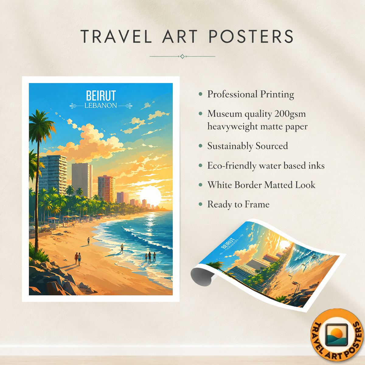 Beirut City - Lebanon - Travel Art Wall Deco Poster Print - Art Print - Travel Art Poster