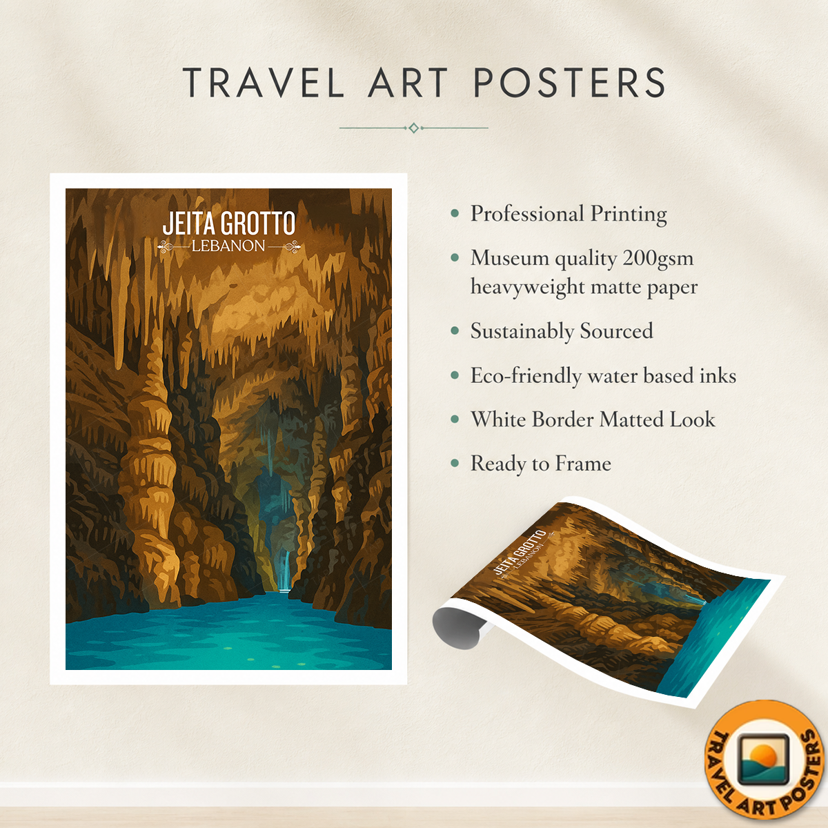 Jeita Grotto - Lebanon - Travel Art Wall Deco Poster Print - Art Print - Travel Art Poster