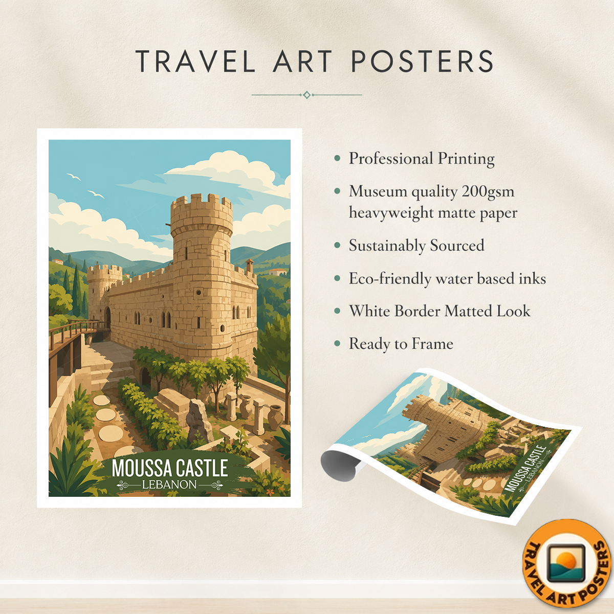 Moussa Castle - Lebanon - Travel Art Wall Deco Poster Print - Art Print - Travel Art Poster