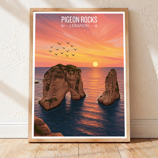 Pigeon Rocks - Lebanon - Travel Art Wall Deco Poster Print - Art Print - Travel Art Poster