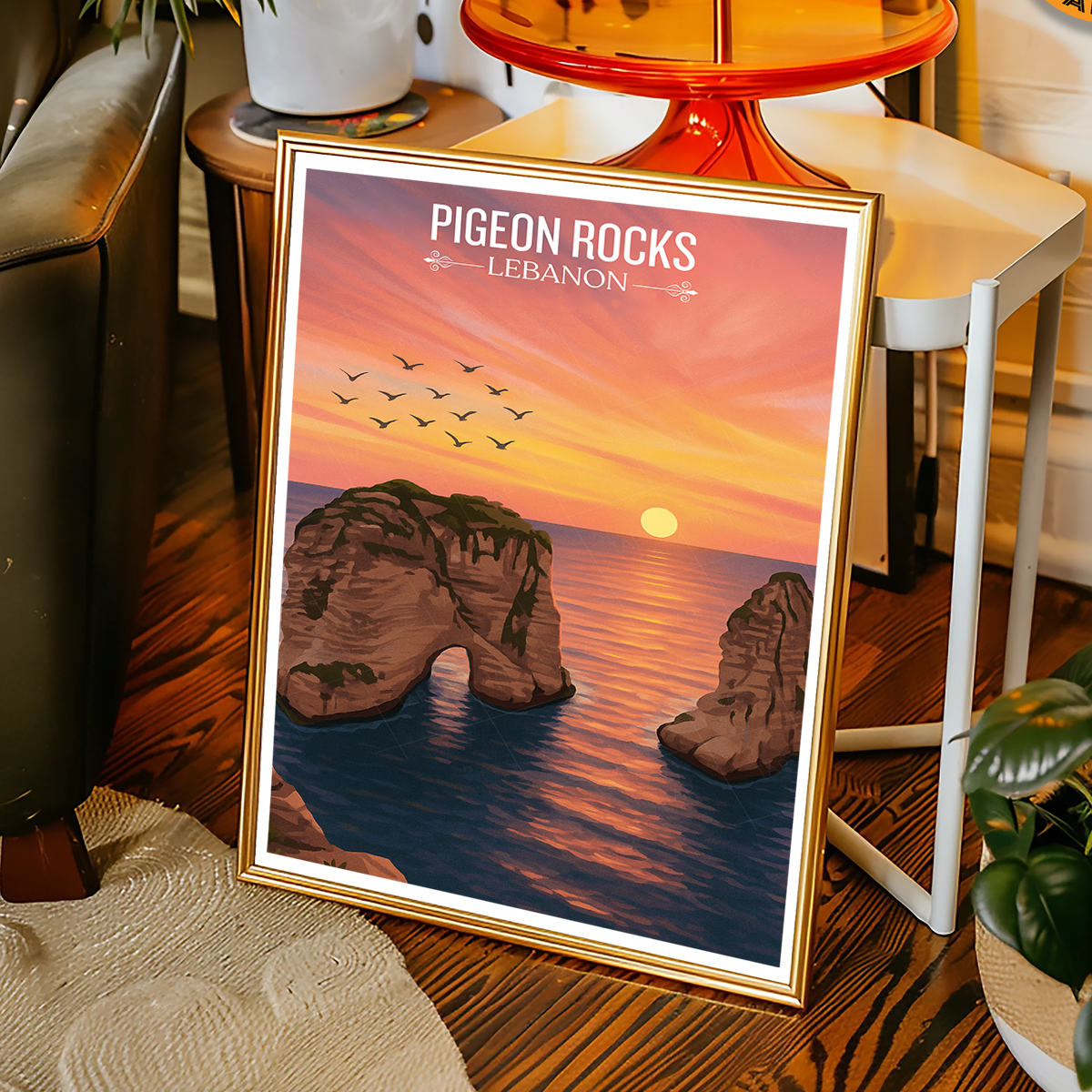 Pigeon Rocks - Lebanon - Travel Art Wall Deco Poster Print - Art Print - Travel Art Poster