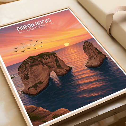 Pigeon Rocks - Lebanon - Travel Art Wall Deco Poster Print - Art Print - Travel Art Poster