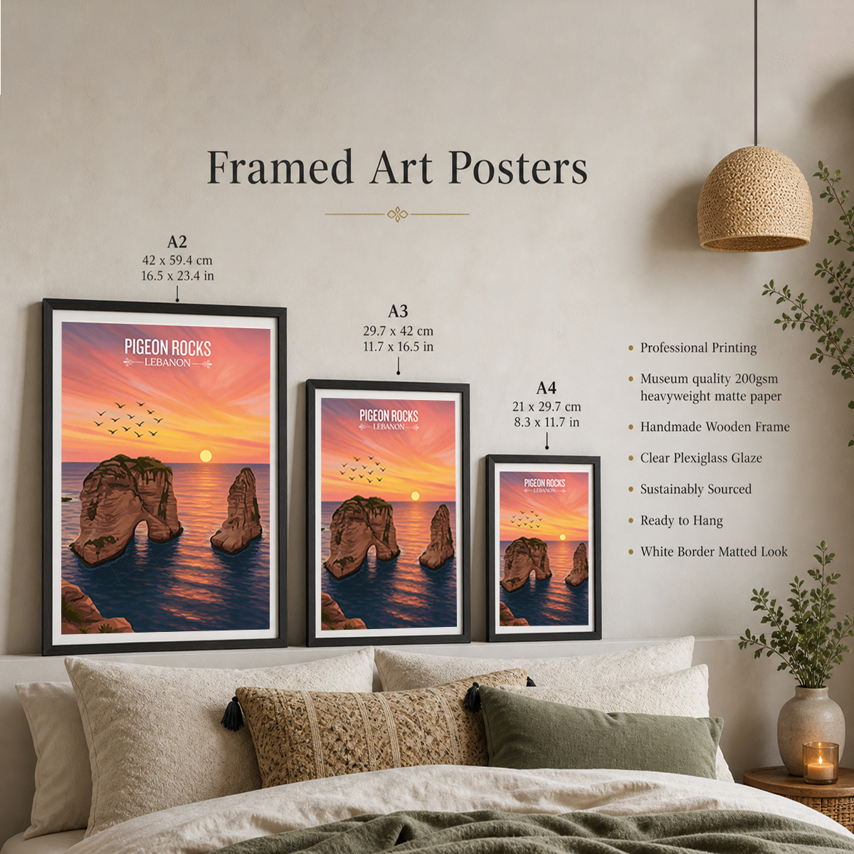 Pigeon Rocks - Lebanon - Travel Art Wall Deco Poster Print - Art Print - Travel Art Poster