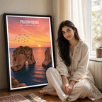 Pigeon Rocks - Lebanon - Travel Art Wall Deco Poster Print - Art Print - Travel Art Poster