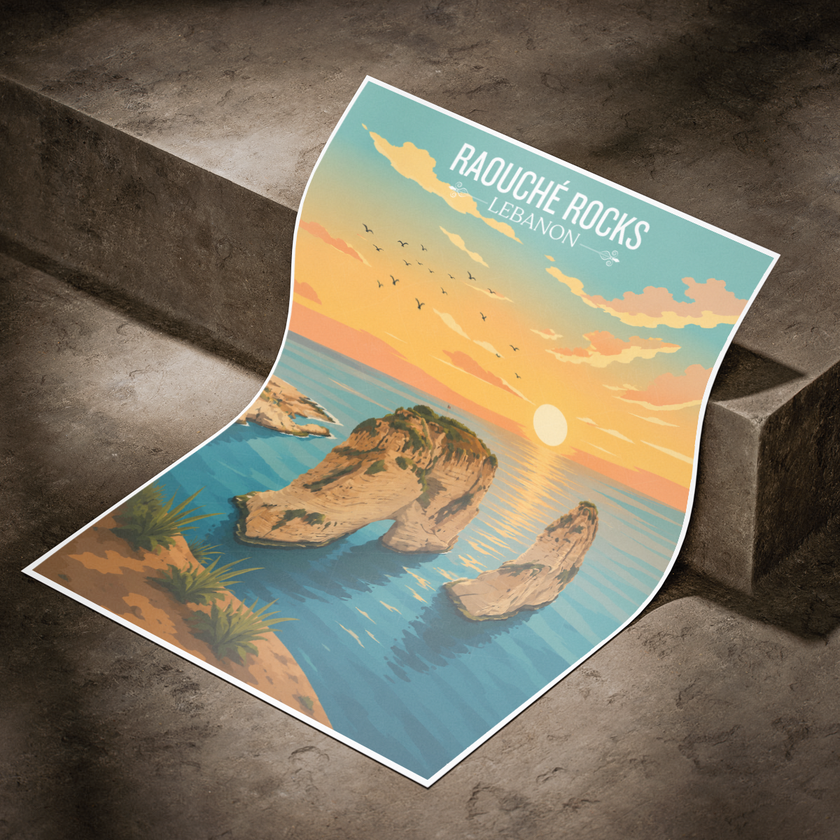 Raouche Rocks - Lebanon - Travel Art Wall Deco Poster Print - Art Print - Travel Art Poster