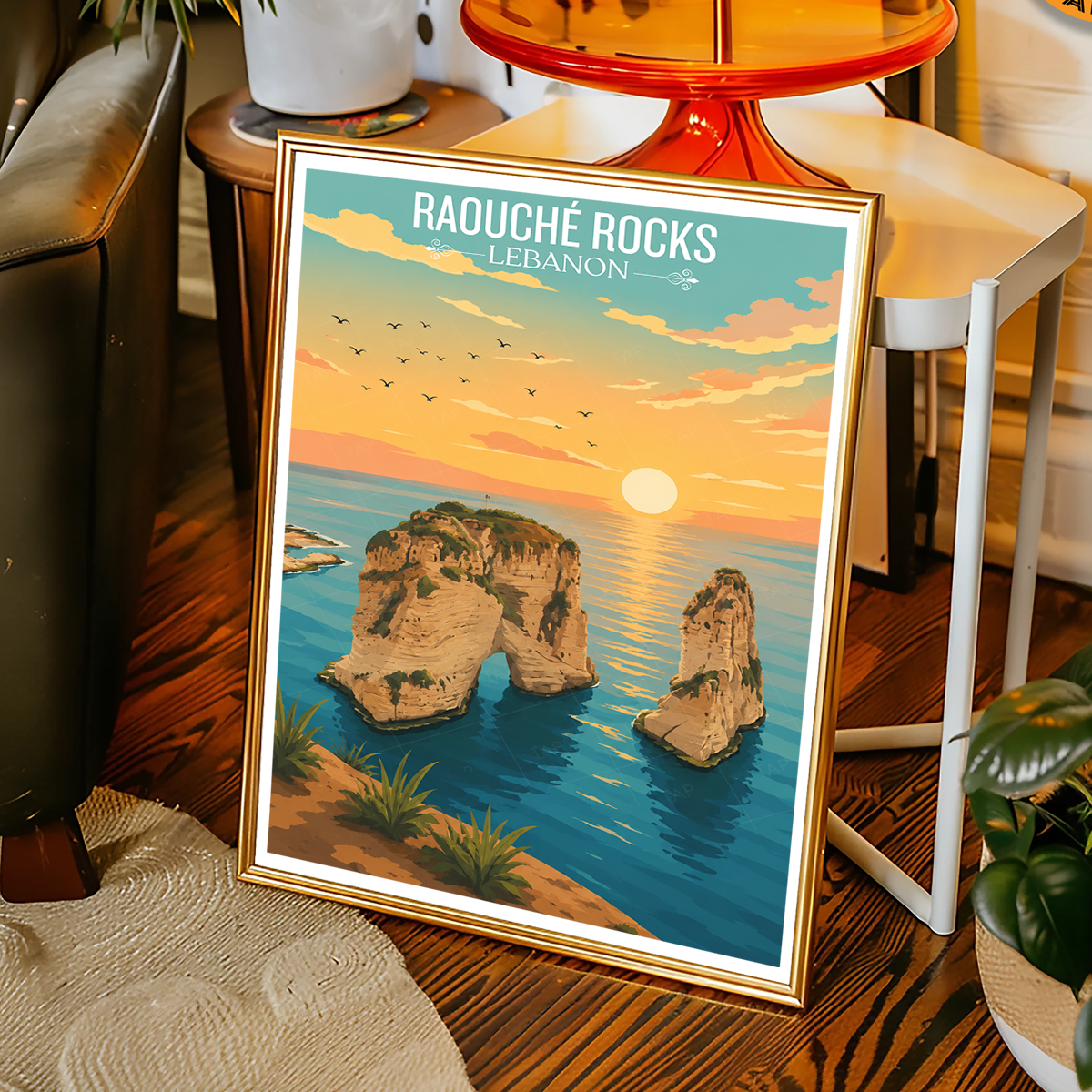 Raouche Rocks - Lebanon - Travel Art Wall Deco Poster Print - Art Print - Travel Art Poster