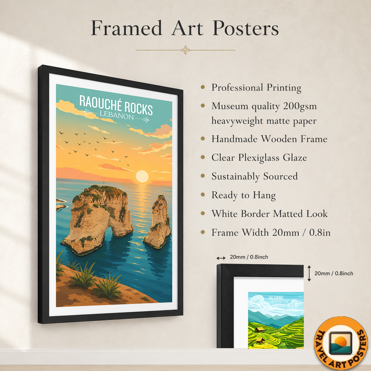 Raouche Rocks - Lebanon - Travel Art Wall Deco Poster Print - Art Print - Travel Art Poster