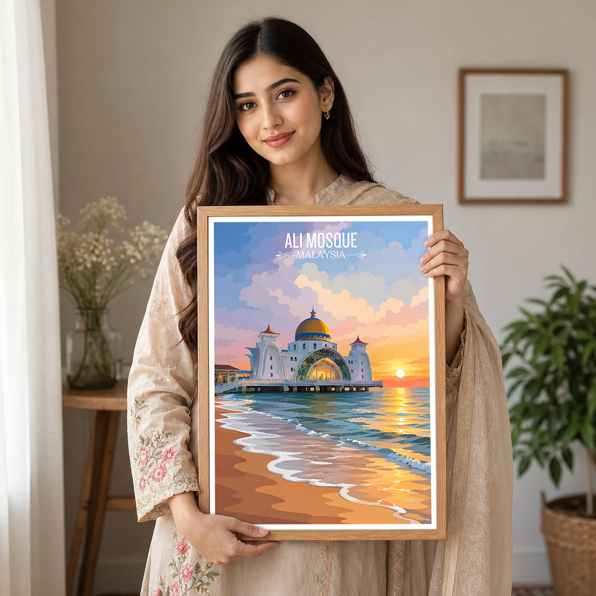 Ali Mosque - Malaysia - Vintage Travel Wall Art Poster Print