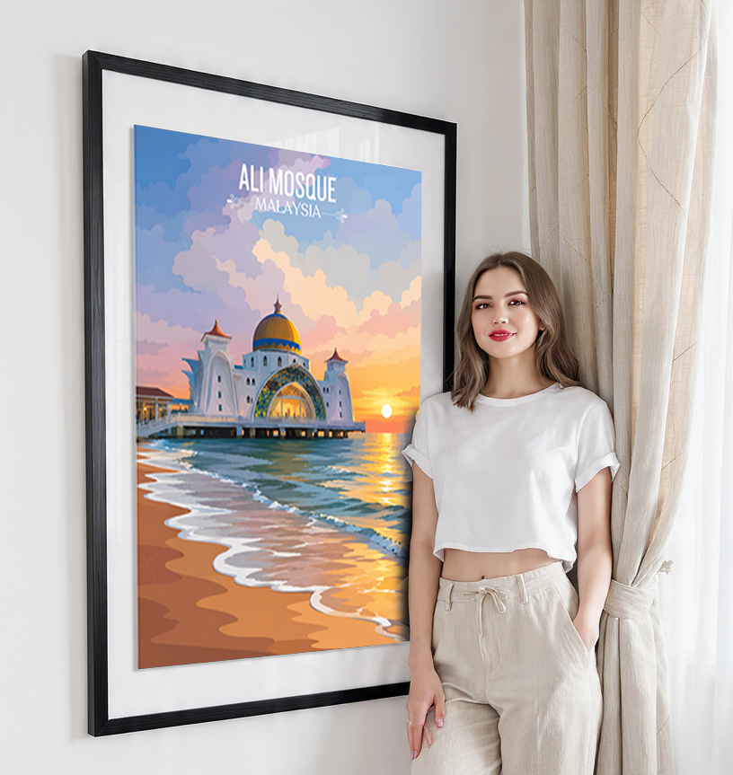 Ali Mosque - Malaysia - Vintage Travel Wall Art Poster Print