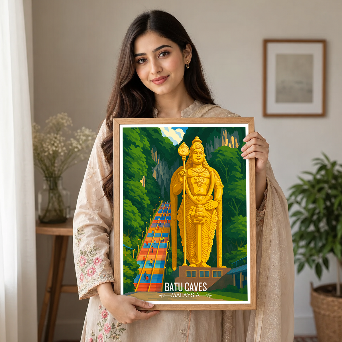 Batu Caves - Malaysia - Vintage Travel Wall Art Poster Print