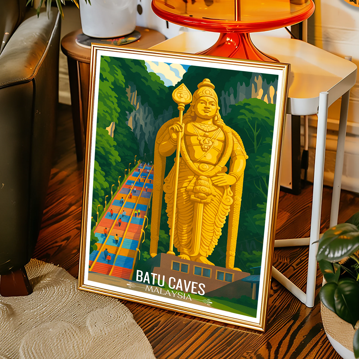 Batu Caves - Malaysia - Vintage Travel Wall Art Poster Print