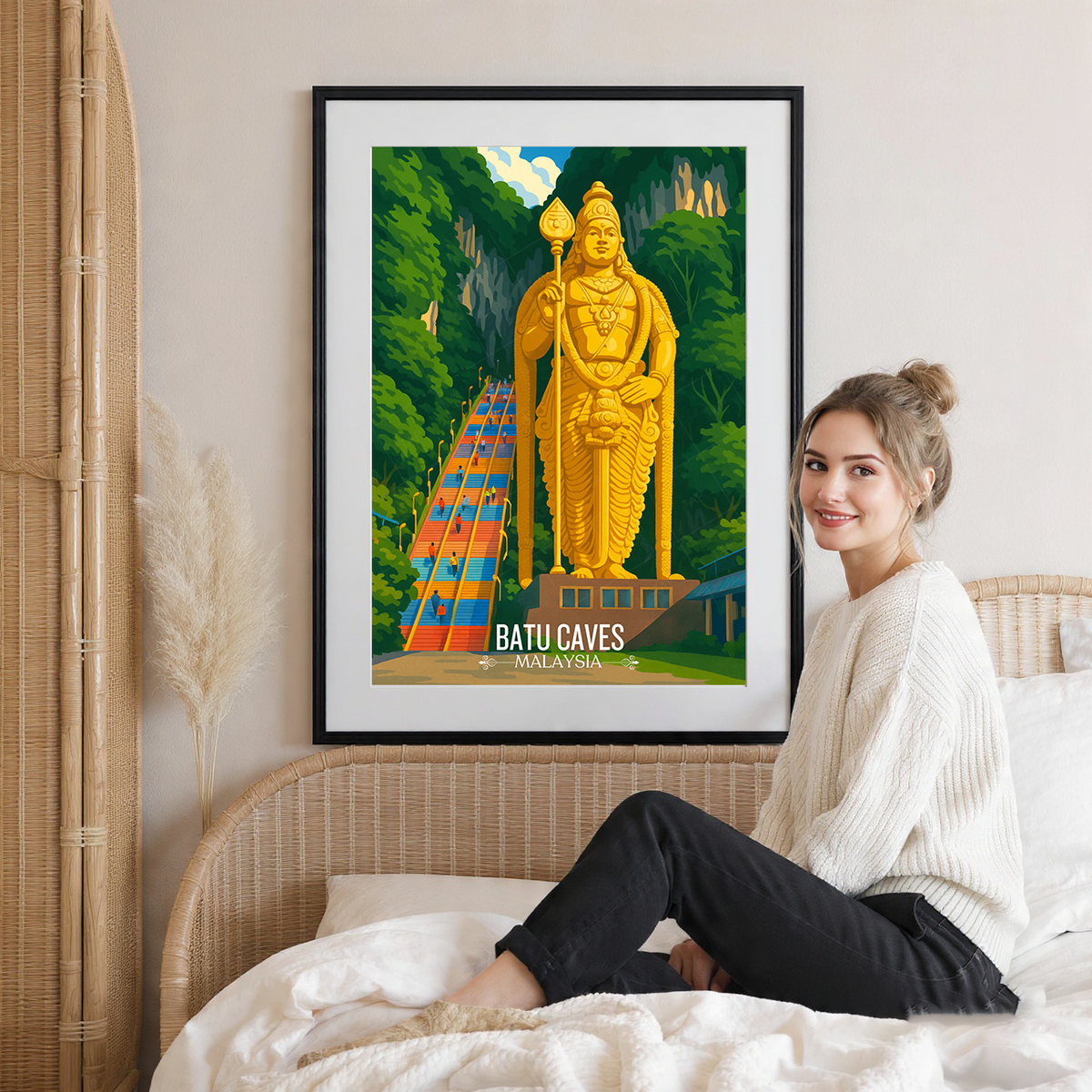 Batu Caves - Malaysia - Vintage Travel Wall Art Poster Print