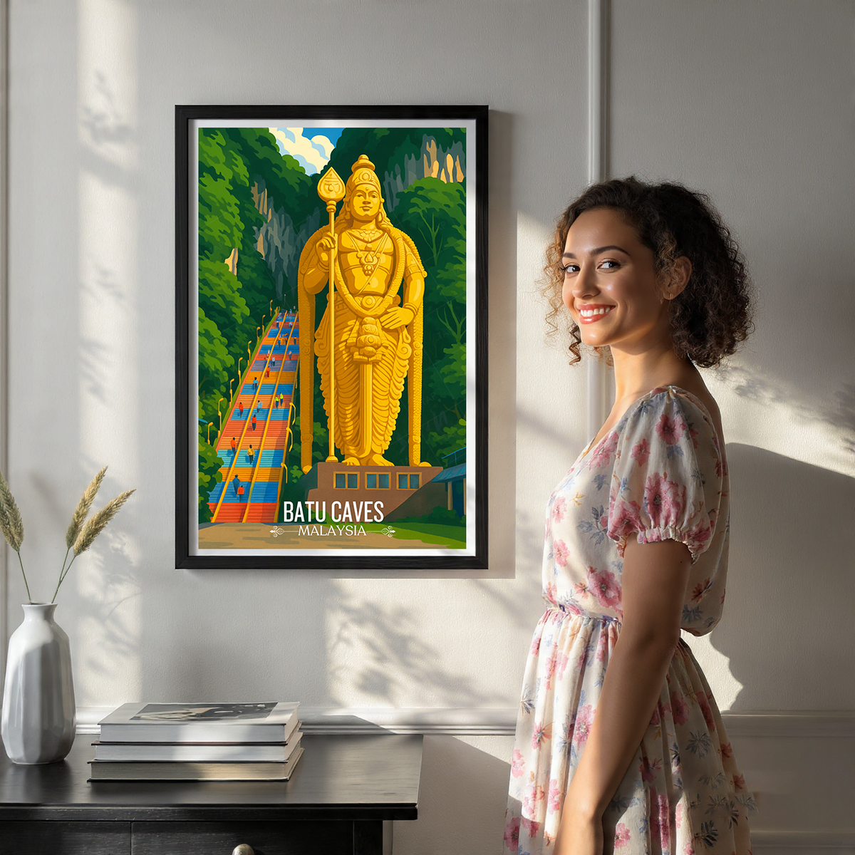 Batu Caves - Malaysia - Vintage Travel Wall Art Poster Print