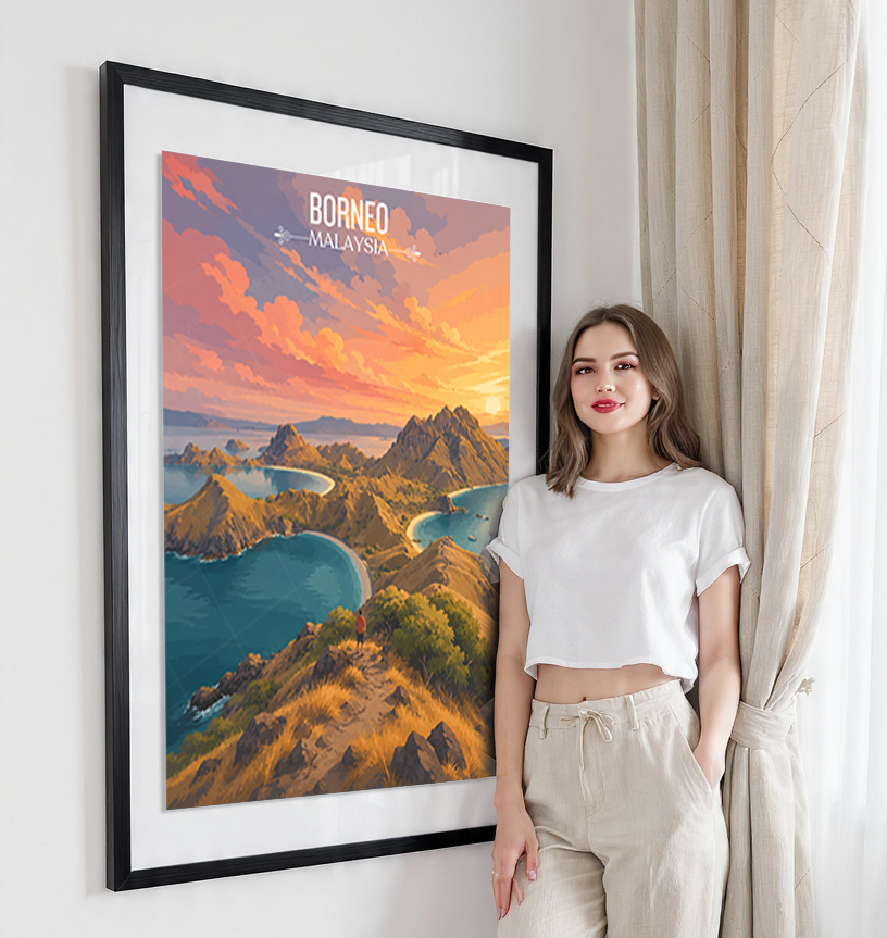 Borneo - Malaysia - Vintage Travel Wall Art Poster Print