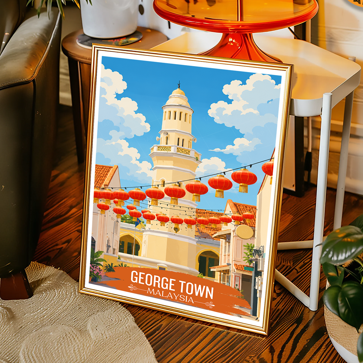 George Town - Malaysia - Vintage Travel Wall Art Poster Print
