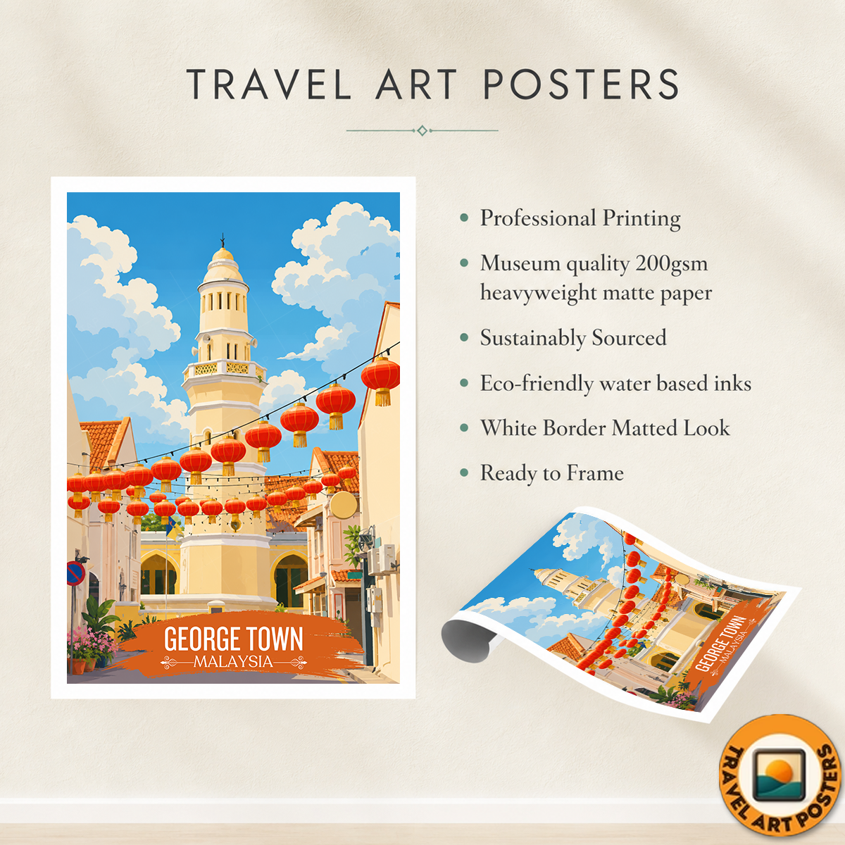 George Town - Malaysia - Vintage Travel Wall Art Poster Print