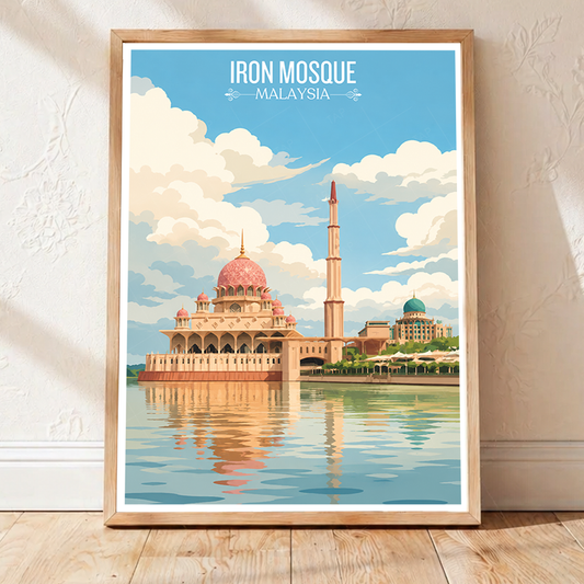 Iron Mosque - Malaysia - Travel Wall Art Deco Poster Print - Art Print - Travel Art Poster