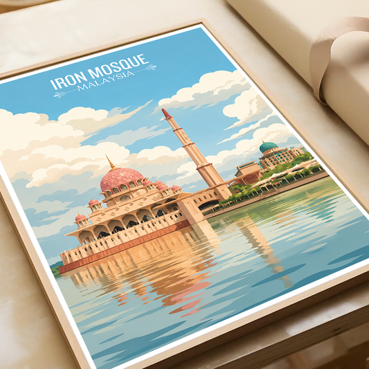 Iron Mosque - Malaysia - Travel Wall Art Deco Poster Print - Art Print - Travel Art Poster