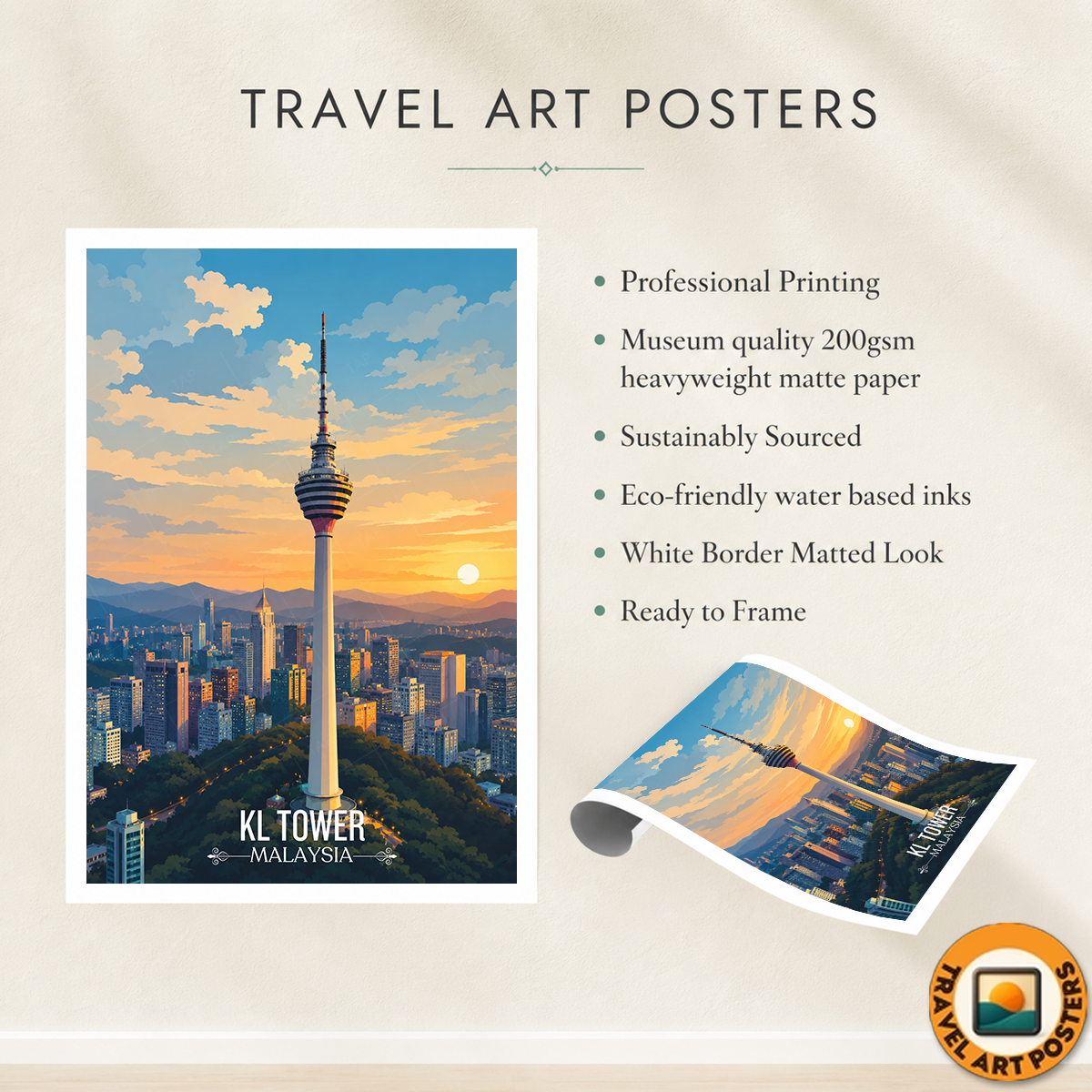 KL Tower - Malaysia - Travel Wall Art Deco Poster Print