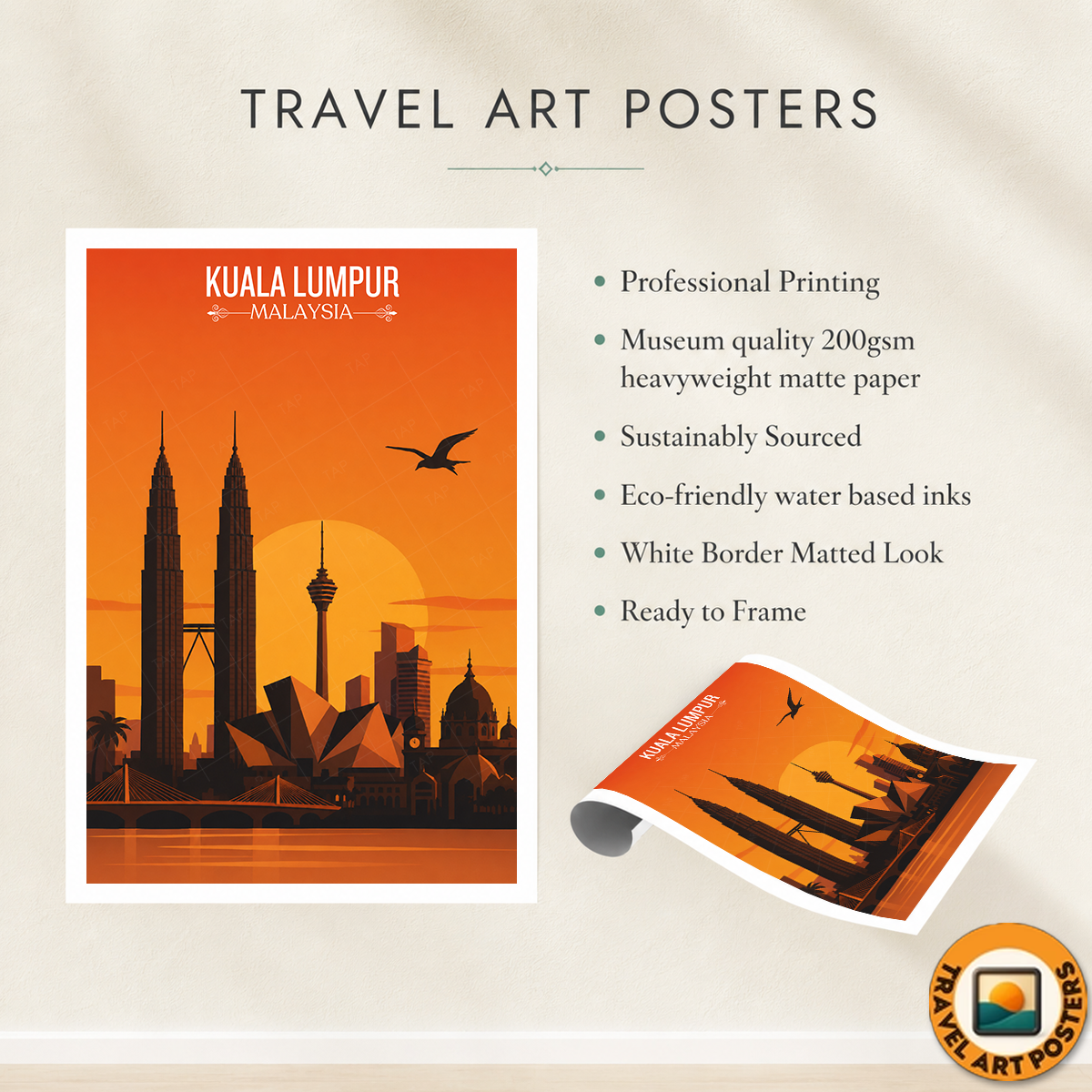 Kuala Lumpur - Malaysia - Vintage Travel Wall Art Poster Print
