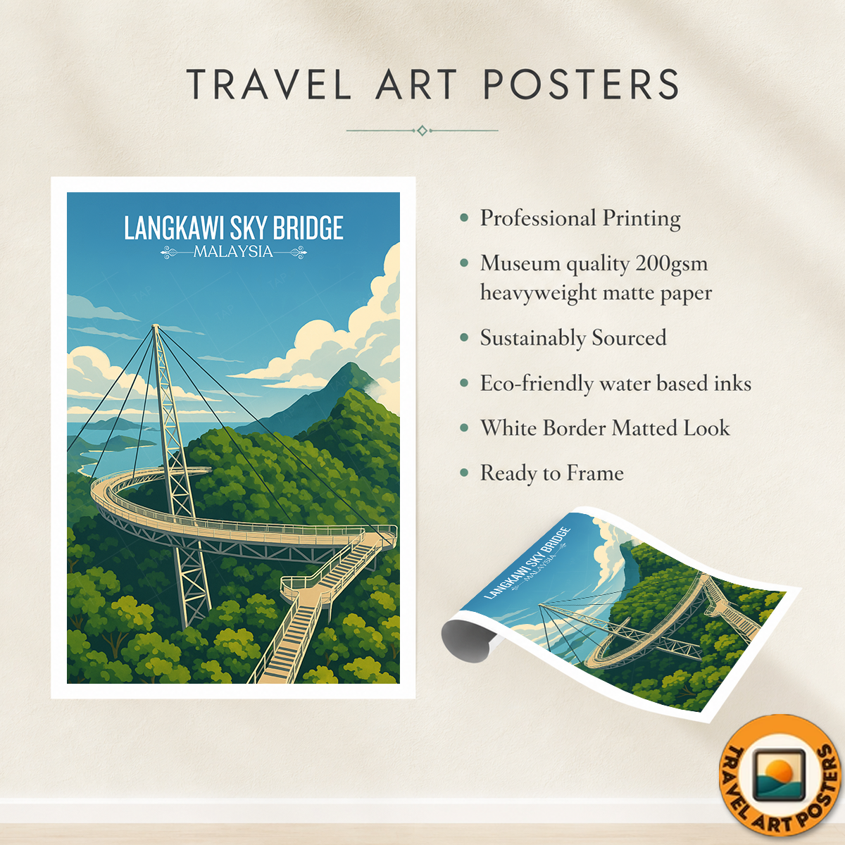Langkawi Sky Bridge - Malaysia - Travel Wall Art Deco Poster Print
