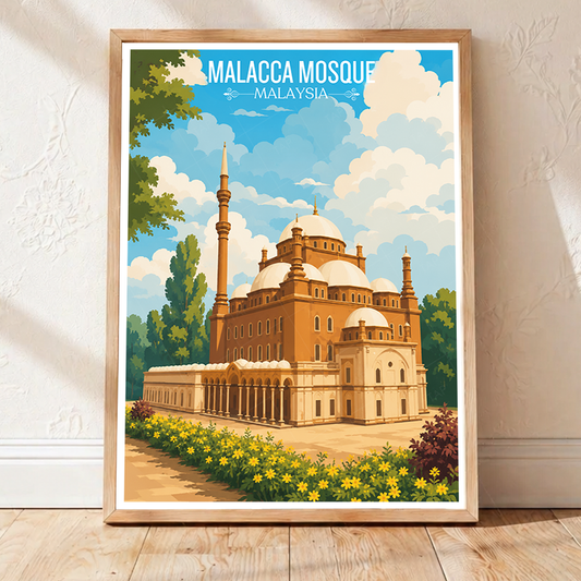 Malacca Mosque - Malaysia - Travel Wall Art Deco Poster Print - Art Print - Travel Art Poster