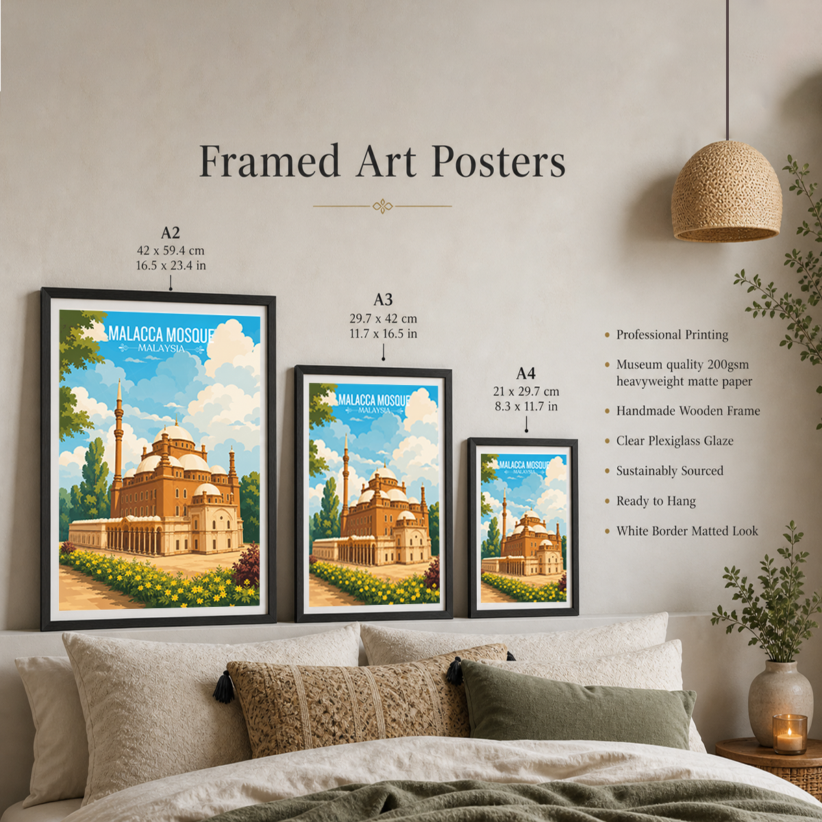 Malacca Mosque - Malaysia - Travel Wall Art Deco Poster Print