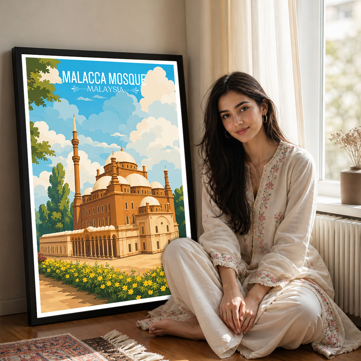 Malacca Mosque - Malaysia - Travel Wall Art Deco Poster Print