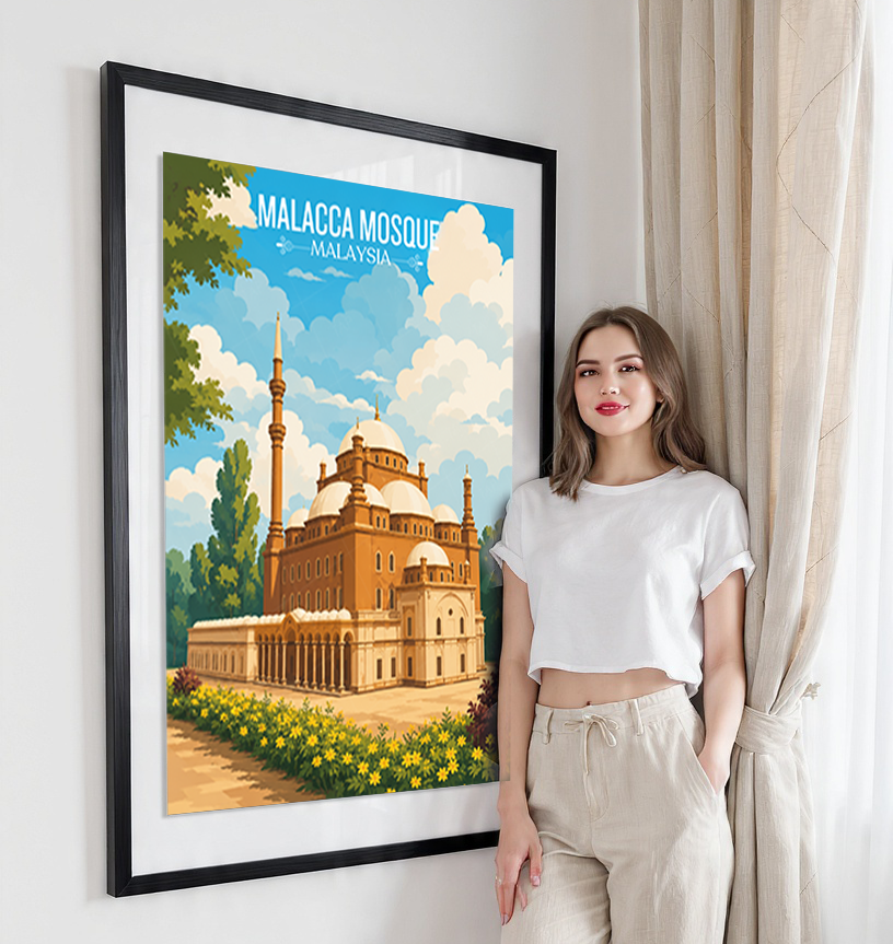 Malacca Mosque - Malaysia - Travel Wall Art Deco Poster Print