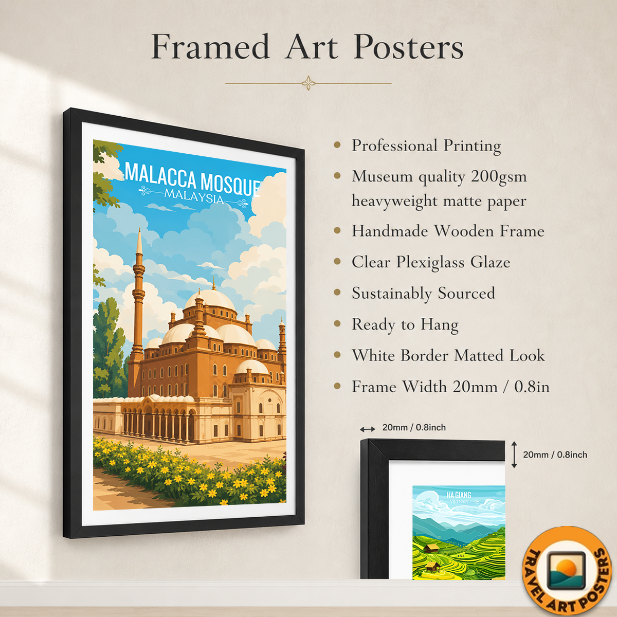 Malacca Mosque - Malaysia - Travel Wall Art Deco Poster Print