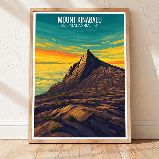 Mount Kinabalu - Malaysia - Travel Wall Art Deco Poster Print - Art Print - Travel Art Poster