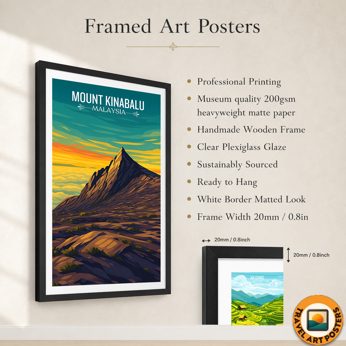 Mount Kinabalu - Malaysia - Travel Wall Art Deco Poster Print