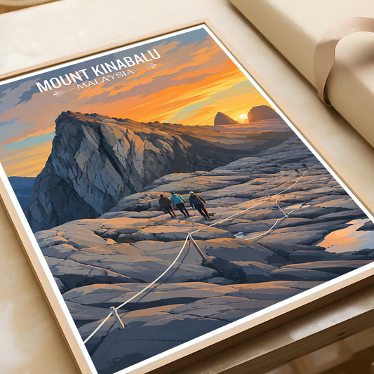 Mount Kinabalu - Malaysia - Travel Wall Art Deco Poster Print - Art Print - Travel Art Poster