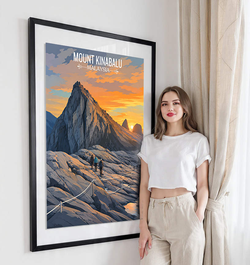 Mount Kinabalu - Malaysia - Travel Wall Art Deco Poster Print - Art Print - Travel Art Poster