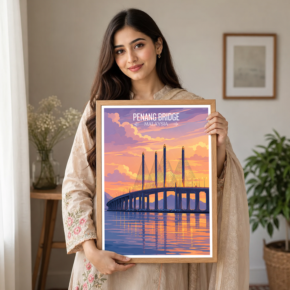 Penang Bridge - Malaysia - Travel Wall Art Deco Poster Print - Art Print - Travel Art Poster