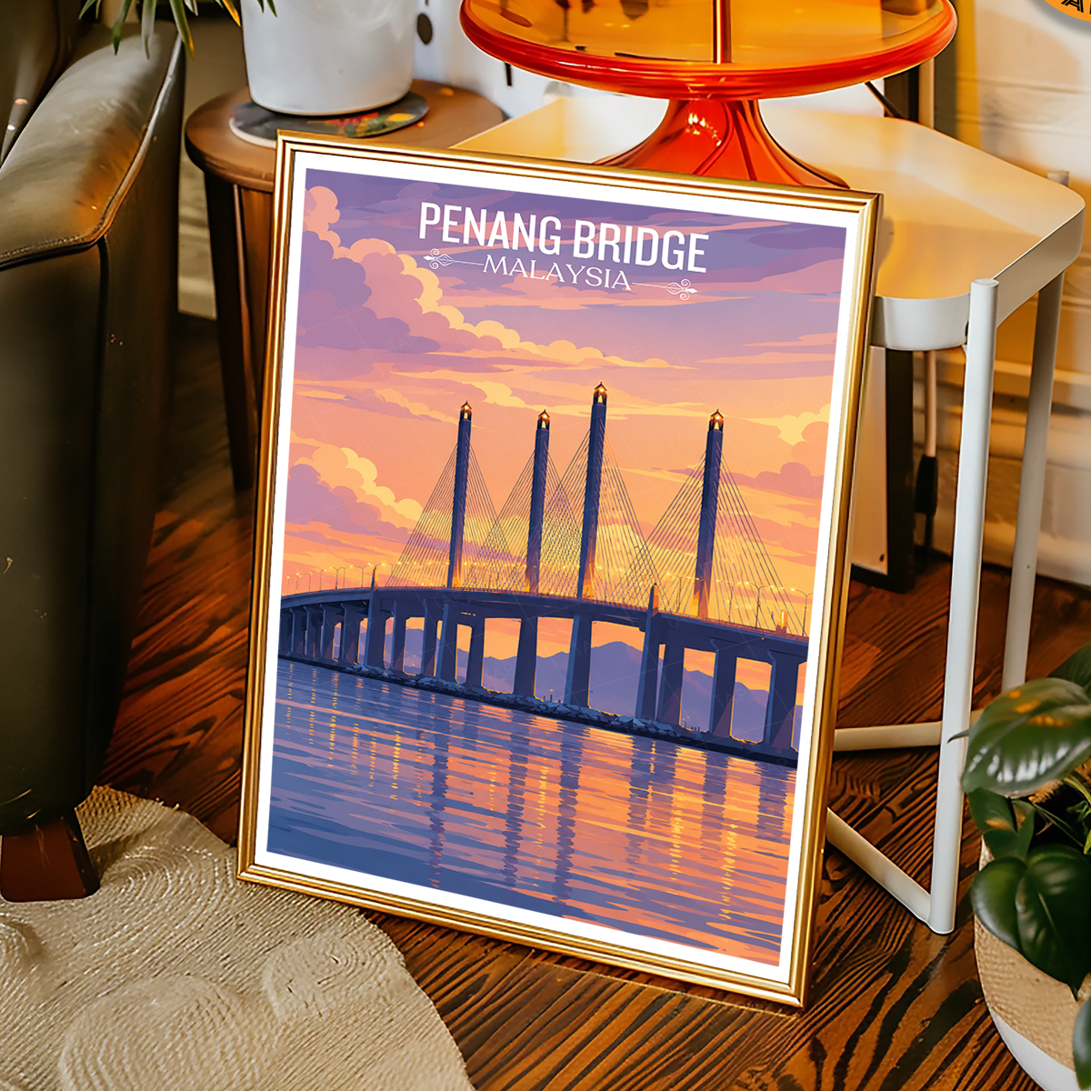 Penang Bridge - Malaysia - Travel Wall Art Deco Poster Print - Art Print - Travel Art Poster