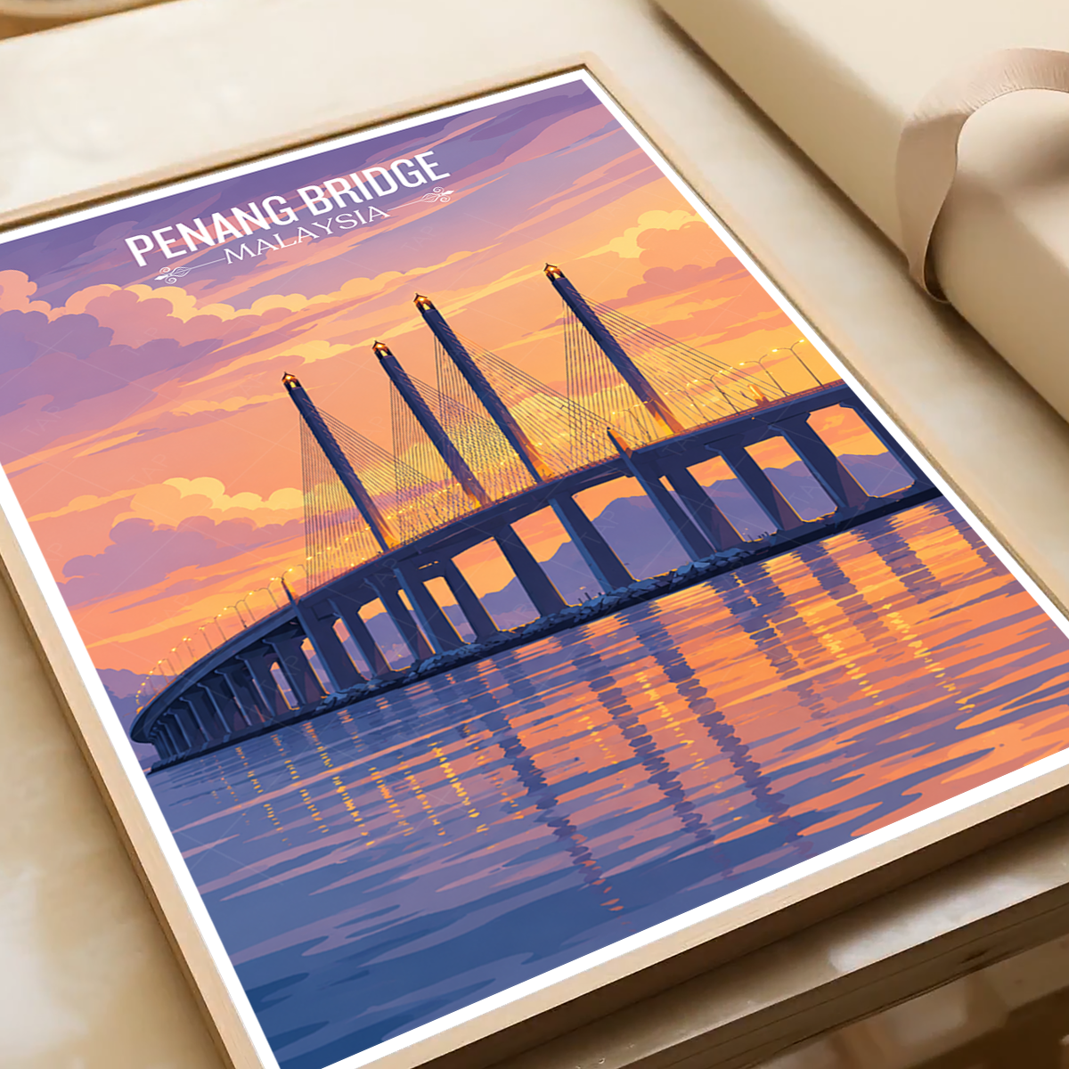 Penang Bridge - Malaysia - Travel Wall Art Deco Poster Print - Art Print - Travel Art Poster
