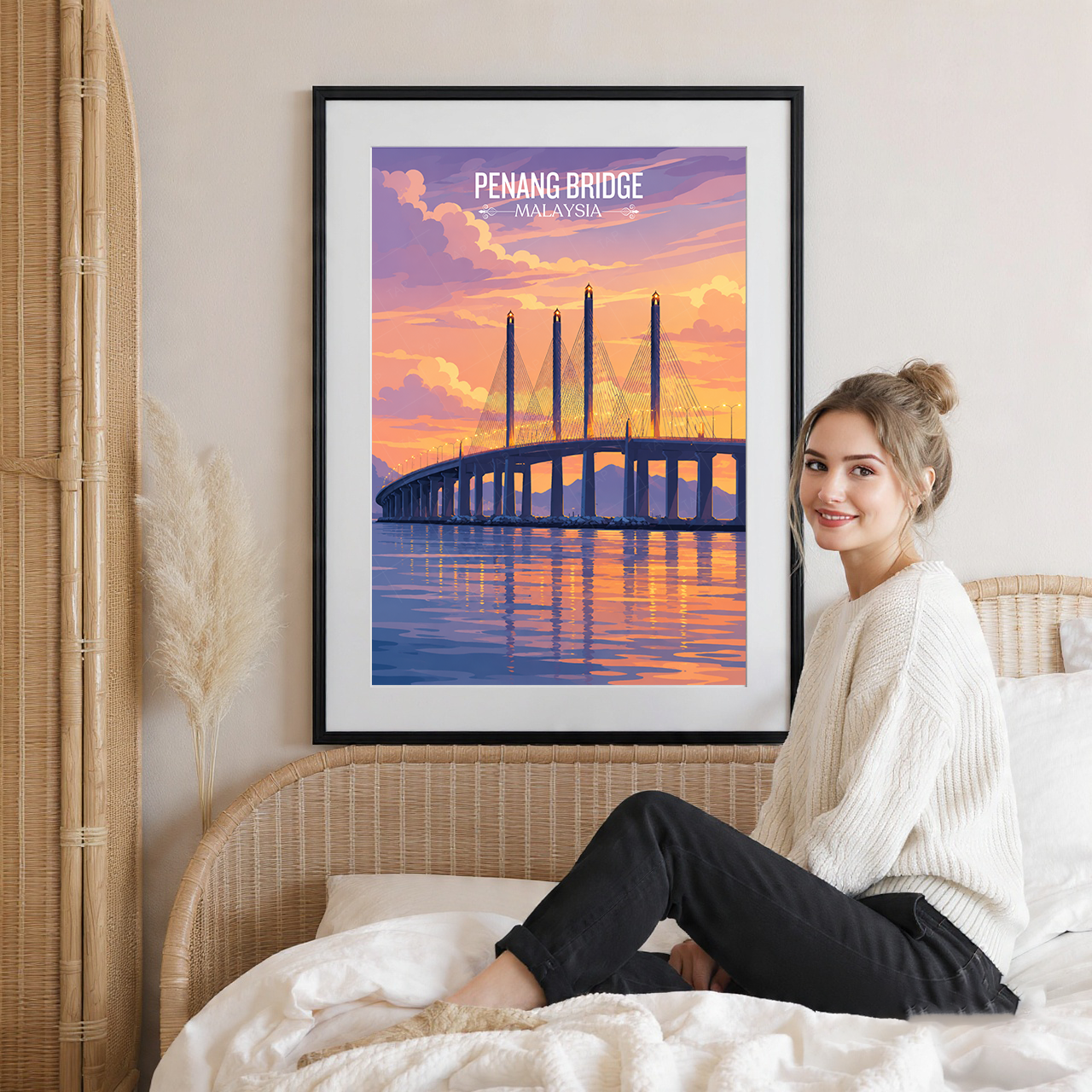 Penang Bridge - Malaysia - Travel Wall Art Deco Poster Print - Art Print - Travel Art Poster