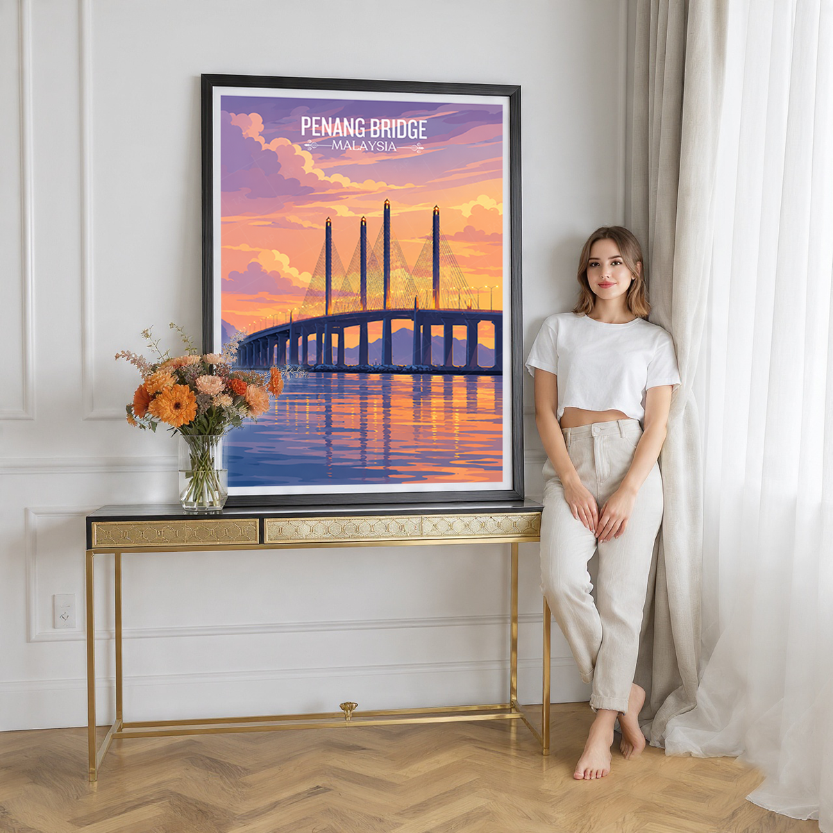 Penang Bridge - Malaysia - Travel Wall Art Deco Poster Print - Art Print - Travel Art Poster