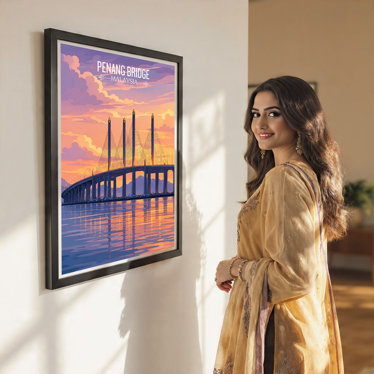 Penang Bridge - Malaysia - Travel Wall Art Deco Poster Print - Art Print - Travel Art Poster