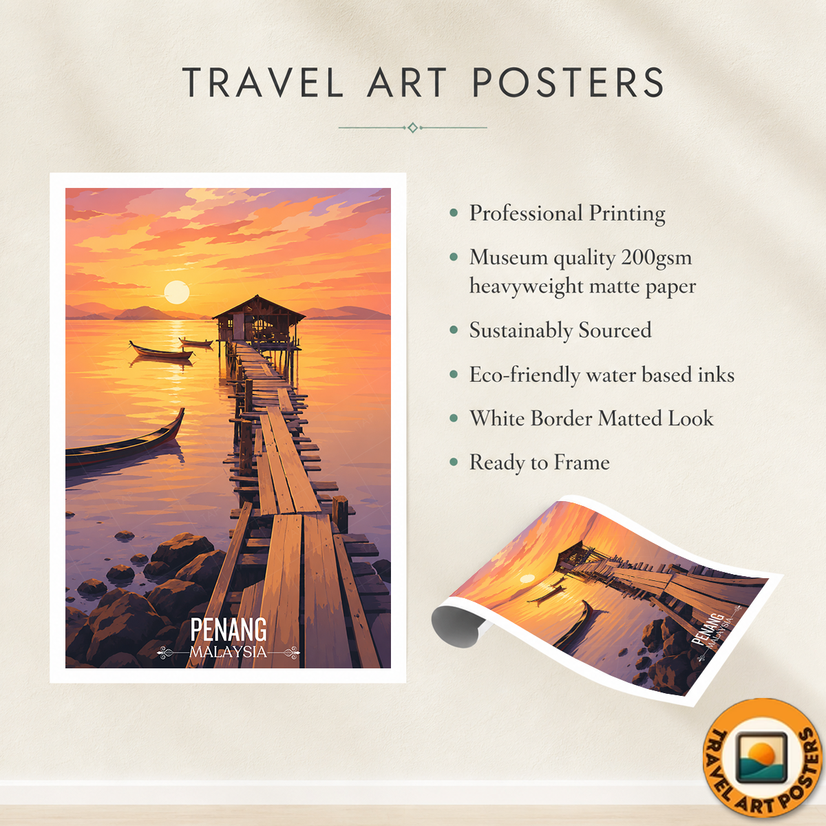 Penang - Malaysia - Travel Wall Art Deco Poster Print - Art Print - Travel Art Poster