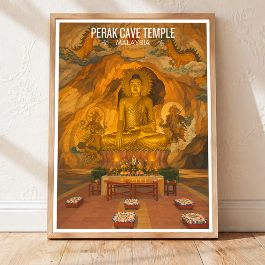 Perak Cave Temple - Malaysia - Travel Wall Art Deco Poster Print - Art Print - Travel Art Poster