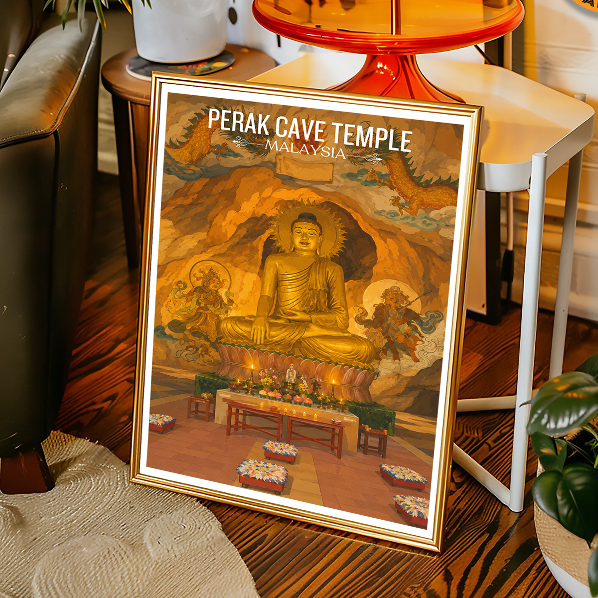 Perak Cave Temple - Malaysia - Travel Wall Art Deco Poster Print - Art Print - Travel Art Poster