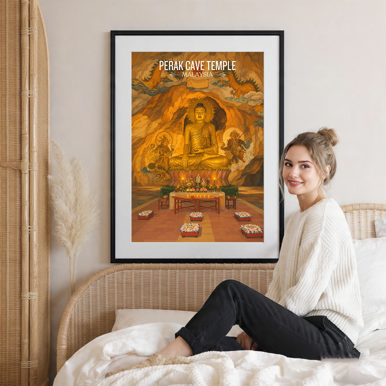 Perak Cave Temple - Malaysia - Travel Wall Art Deco Poster Print - Art Print - Travel Art Poster
