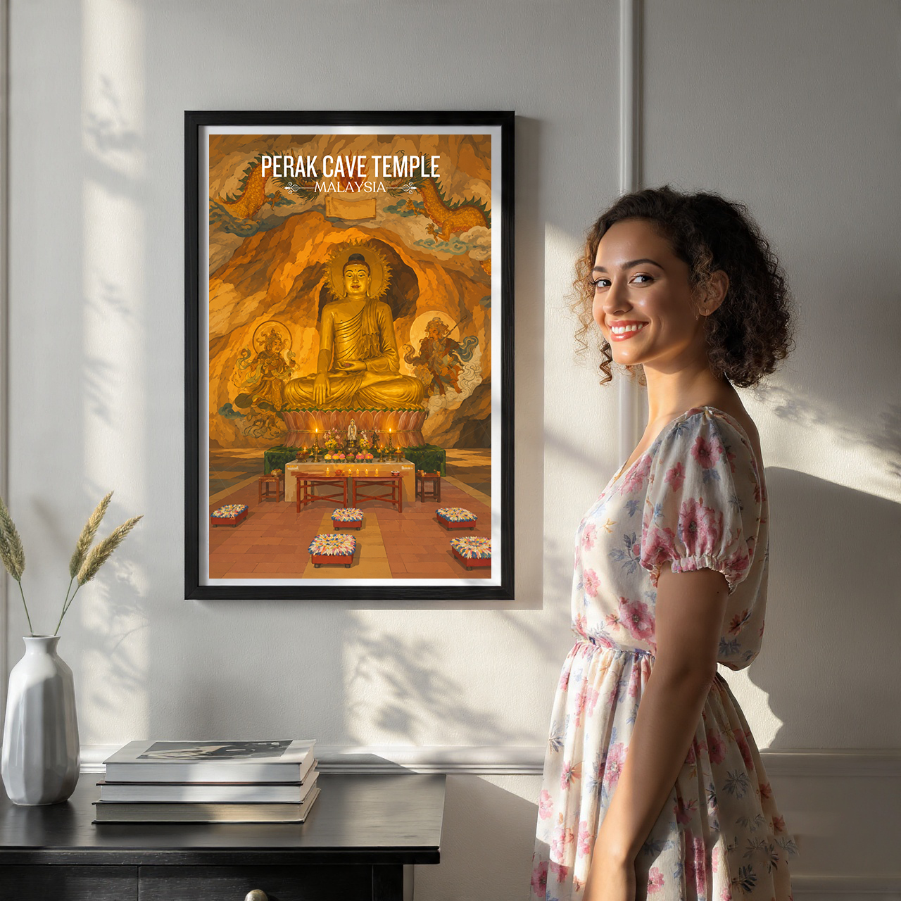 Perak Cave Temple - Malaysia - Travel Wall Art Deco Poster Print - Art Print - Travel Art Poster